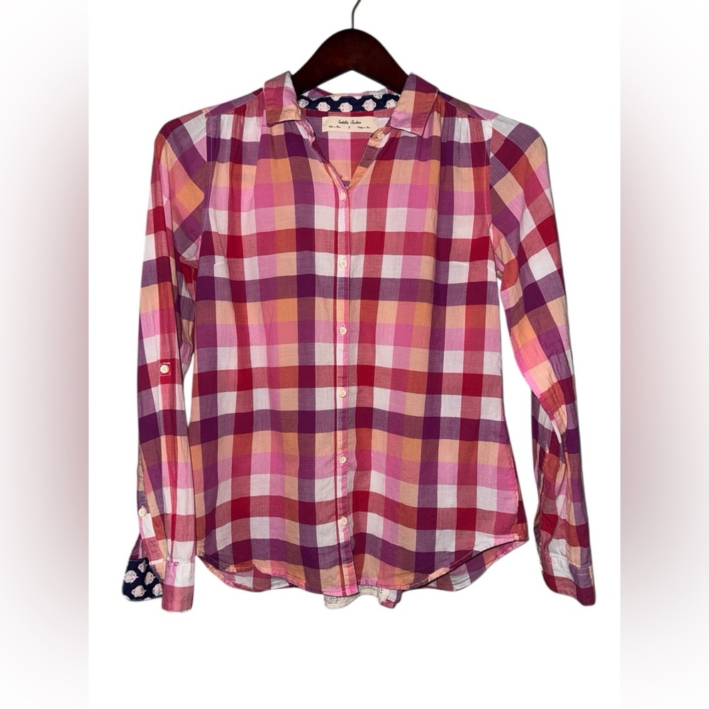 Isabella Sinclair Plaid Button Down Shirt Pink Red Purple Size Small
